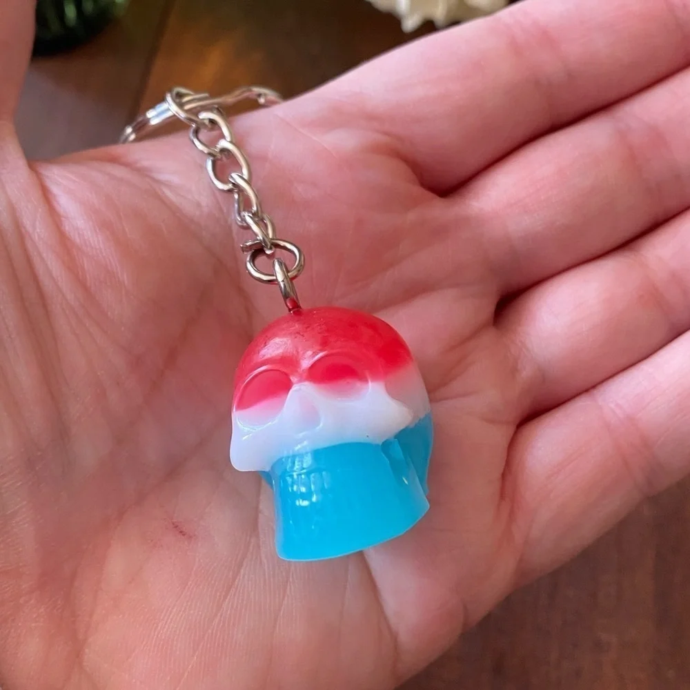Handmade Resin America Red White Blue Skull 3” Keychain Goth Backpack Bag Charm
